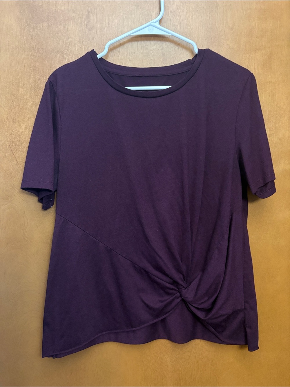 Women's Short Sleeve Twist-Front Top - Deep Plum/maroon (depending on the light)